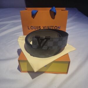 Louis Vuitton Black and Gray Checkered Men's Belt
